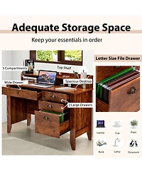 Mecale Vintage Computer Desk with Storage Shelves and 4 Drawers