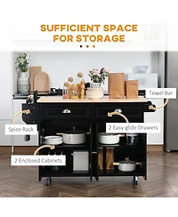 Halifax North America Black Culinary Aid: Rolling Kitchen Island with Wood Top & Storage