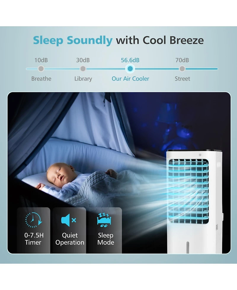 4-in-1 Evaporative Air Cooler with 12L Water Tank and 4 Ice Boxes