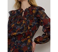 Lauren Ralph Women's Floral Crinkle Georgette Tiered Dress