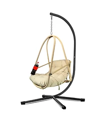 Flynama Swing Egg Chair with Stand Indoor Outdoor Wicker Rattan Patio Basket Hanging Chair with C Type bracket , with cushion and pillow,Patio Wicker