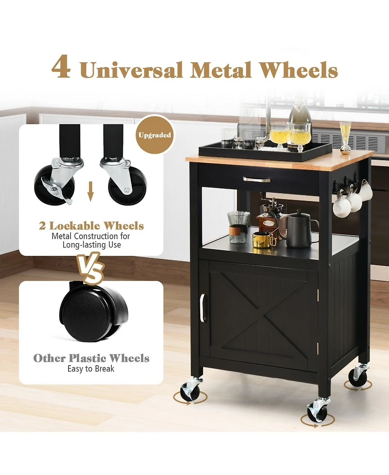 Volenca Rolling Kitchen Island Cart with Drawer and Side Hooks