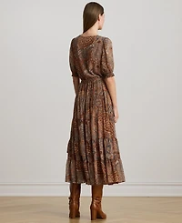Lauren Ralph Women's Crinkle 58-Jeho Puffed Sleeve Georgette Dress