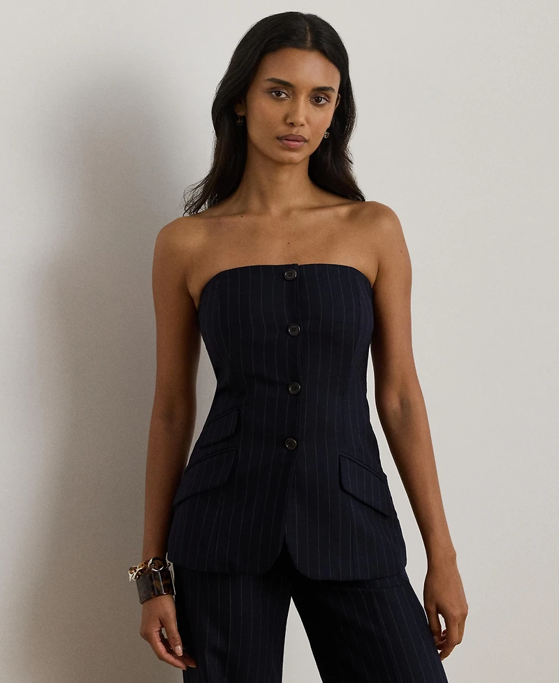 Lauren Ralph Women's Suiting-Caita Pinstripe Wool-Blend Twill Top