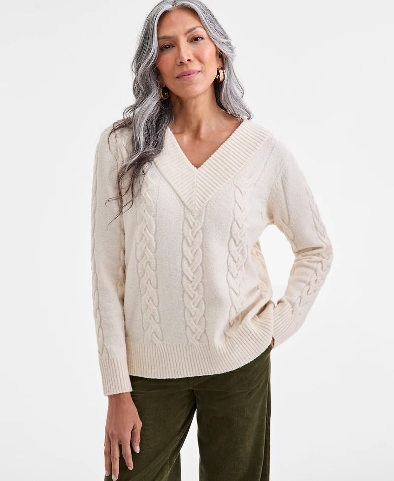 Style & Co Petite Chunky Cable-Knit Sweater, Macy's Exclusive