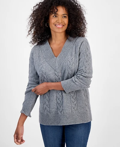 Style & Co Women's Cable-Knit V-Neck Sweater, Macy's Exclusive
