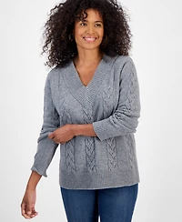 Style & Co Women's Cable-Knit V-Neck Sweater, Macy's Exclusive