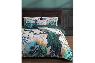 Bebejan Peacock Jardin Bedding 100% Cotton Sateen 5 Piece Queen Size Reversible Comforter Set