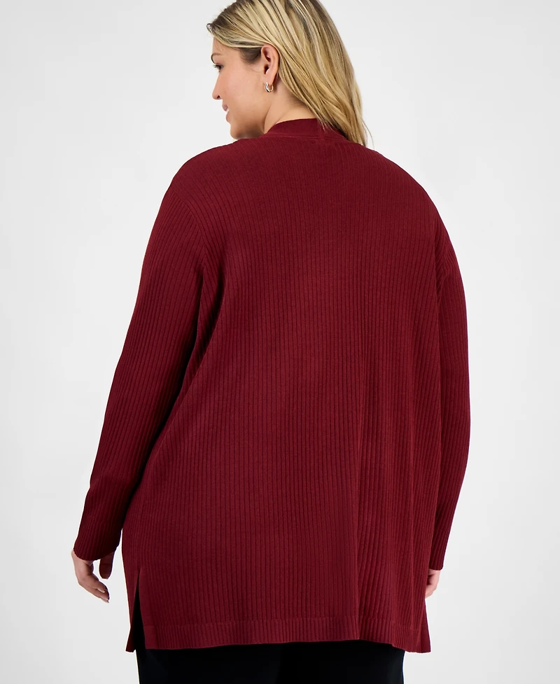 Jones New York Plus Open-Front Long-Sleeve Cardigan