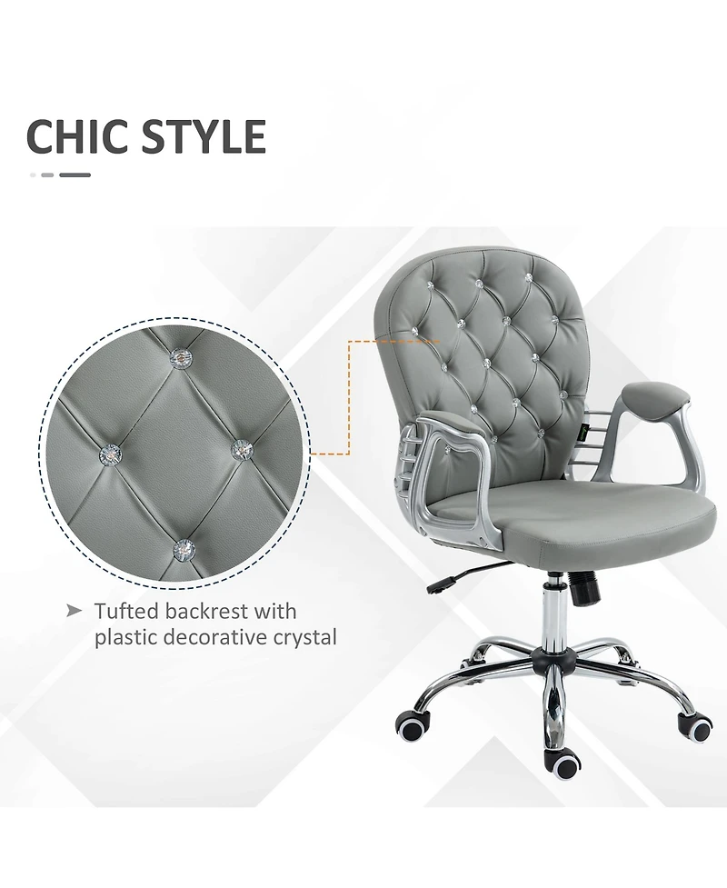 Vinsetto Button Tufted Home Office Chair with Adjustable Height Armrests
