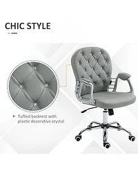 Vinsetto Button Tufted Home Office Chair with Adjustable Height Armrests