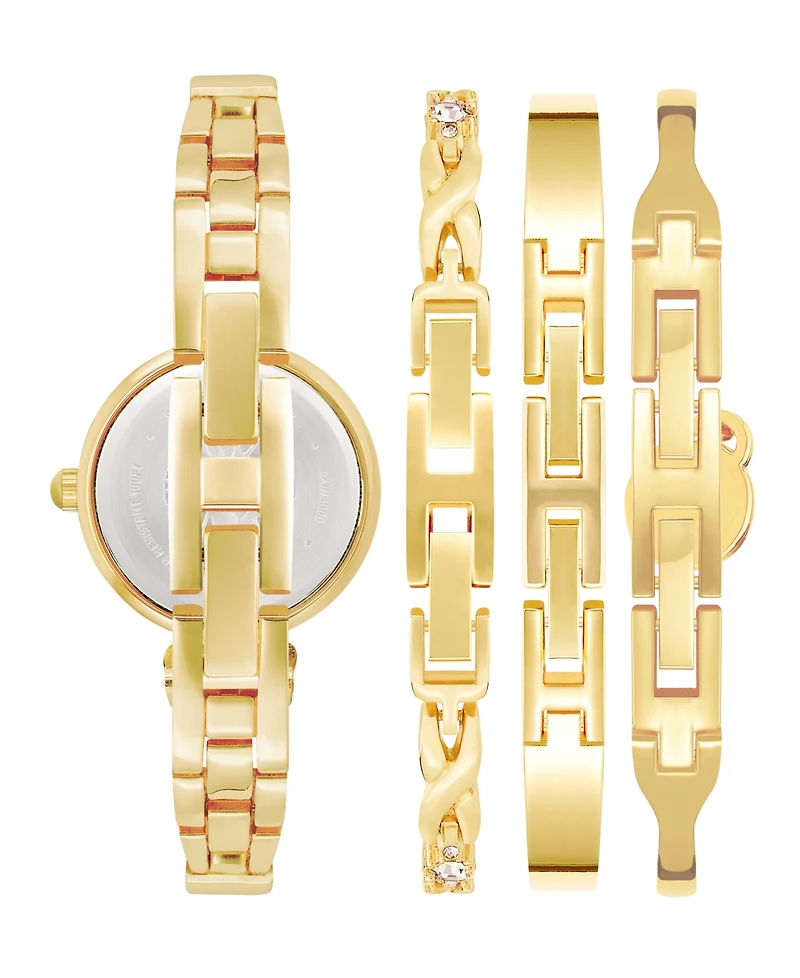 Anne Klein Women's Quartz White and Gold-Tone Metal Alloy Bangle Watch Set, 25mm
