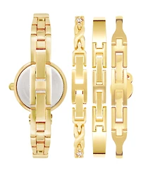 Anne Klein Women's Quartz White and Gold-Tone Metal Alloy Bangle Watch Set, 25mm