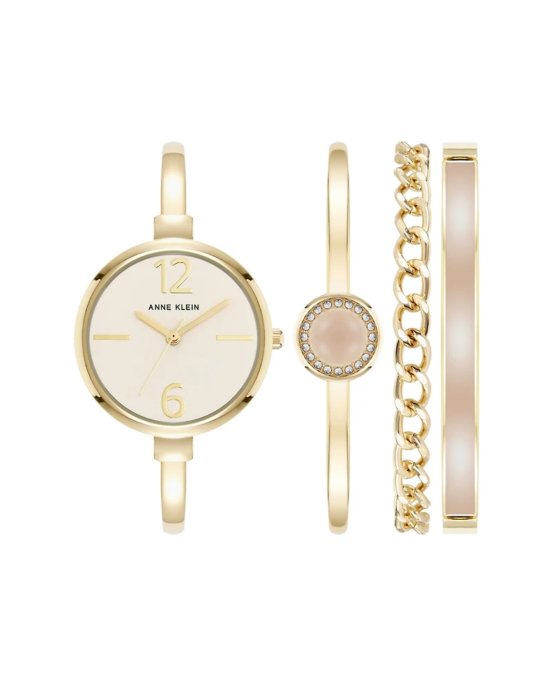 Anne Klein Women's Quartz Pink and Gold-Tone Metal Alloy Bangle Watch Set, 32mm