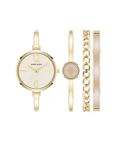 Anne Klein Women's Quartz Pink and Gold-Tone Metal Alloy Bangle Watch Set, 32mm