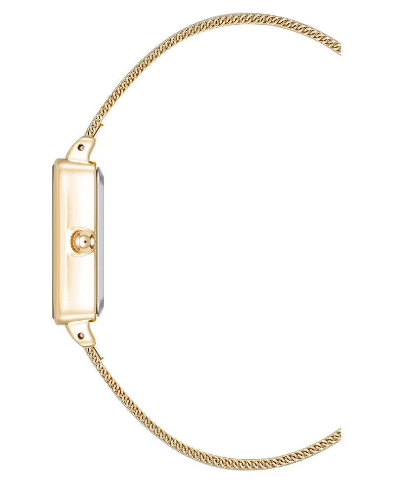 Anne Klein Women's Quartz Rectangular Gold-Tone Stainless Steel Mesh Watch, 21mm