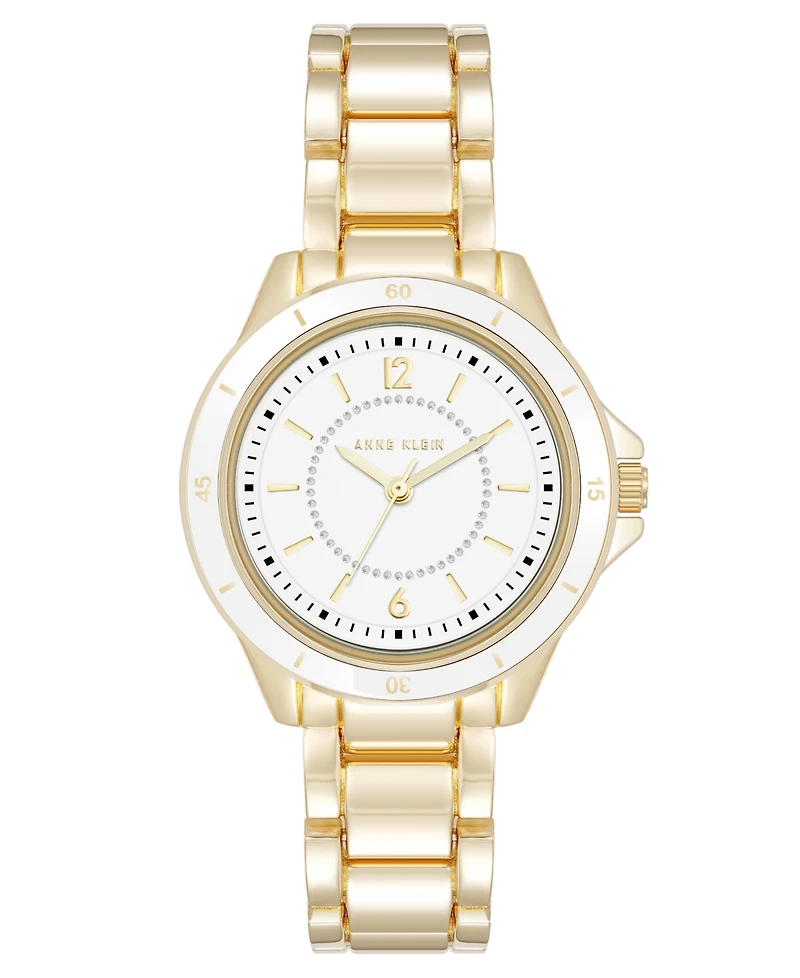 Anne Klein Women's Quartz White and Gold-Tone Metal Alloy Watch, 31mm