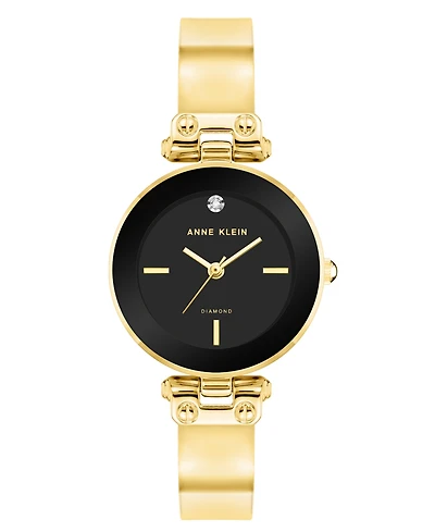 Anne Klein Women's Quartz Round Black and Gold-Tone Metal Alloy Bangle Watch, 28mm