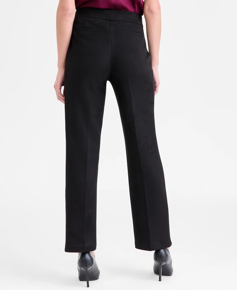 Kasper Women's Faux-Suede Mid-Rise Pull-On Straight Pants