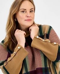 Jones New York Plus Plaid Drop-Shoulder Button-Cuff Sweater