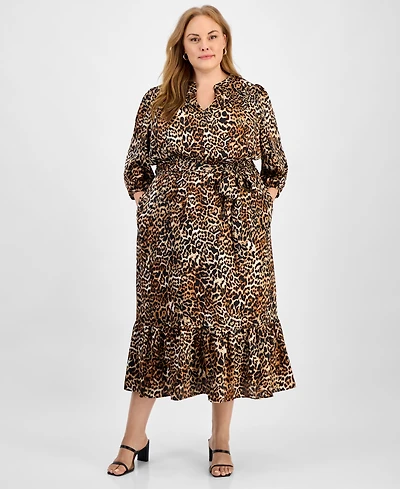 Jones New York Plus Printed Elbow-Sleeve Dress