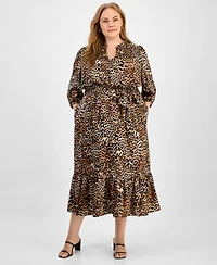 Jones New York Plus Printed Elbow-Sleeve Dress