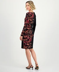 Kasper Women's Floral Side-Pleated Long-Sleeve Dress, Regular & Petite