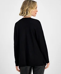Kasper Women's Stud-Embellished Kissing-Front Long-Sleeve Cardigan