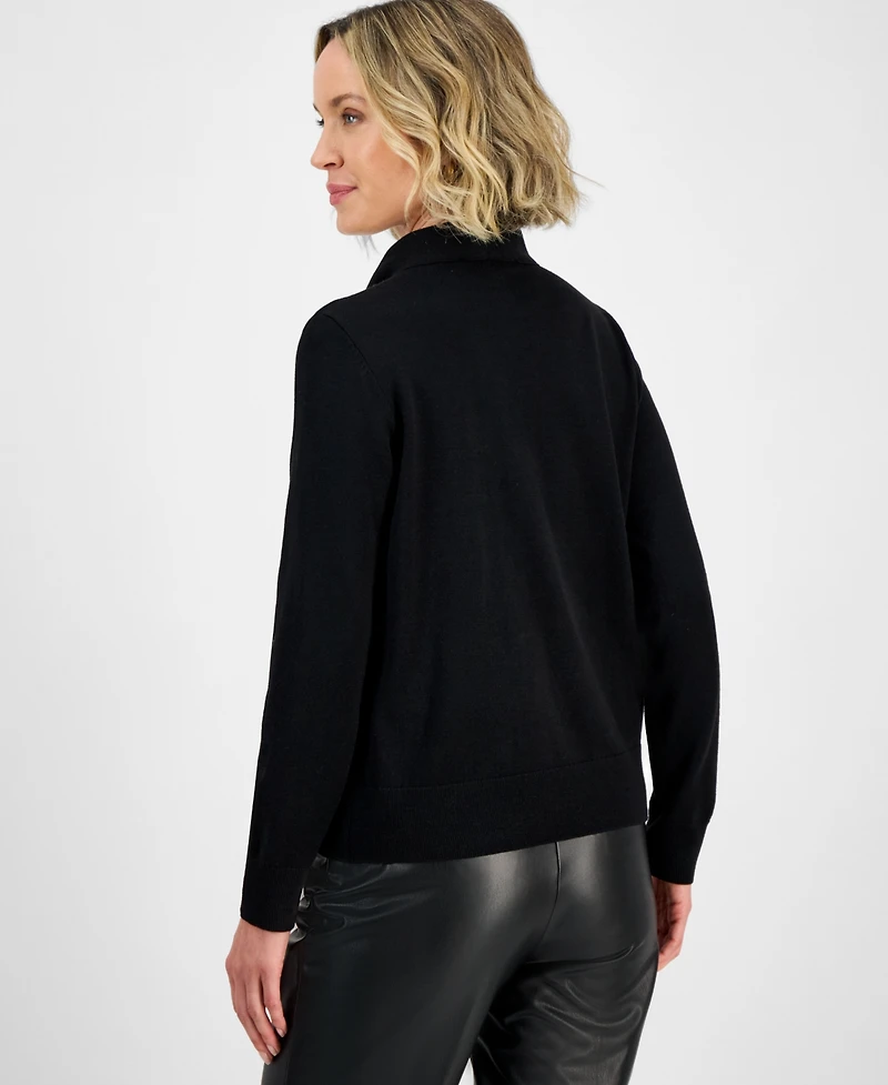 Kasper Women's Beaded-Brooch Tie-Neck Sweater