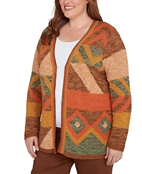 Alfred Dunner Plus Mount Laurel Patchwork Long Sleeve Cardigan Sweater