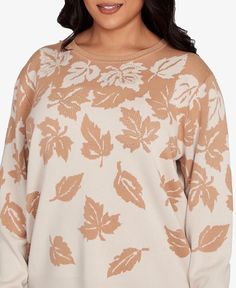 Alfred Dunner Plus Mount Laurel Falling Leaf Long Sleeve Sweater