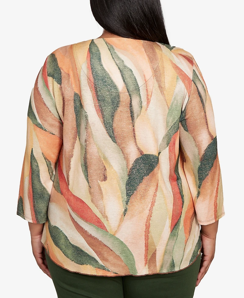 Alfred Dunner Plus Mount Laurel Stained Glass Shimmer V-Neck Top