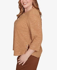 Alfred Dunner Plus Mount Laurel Shimmer Animal Jacquard Pull On Top with Necklace