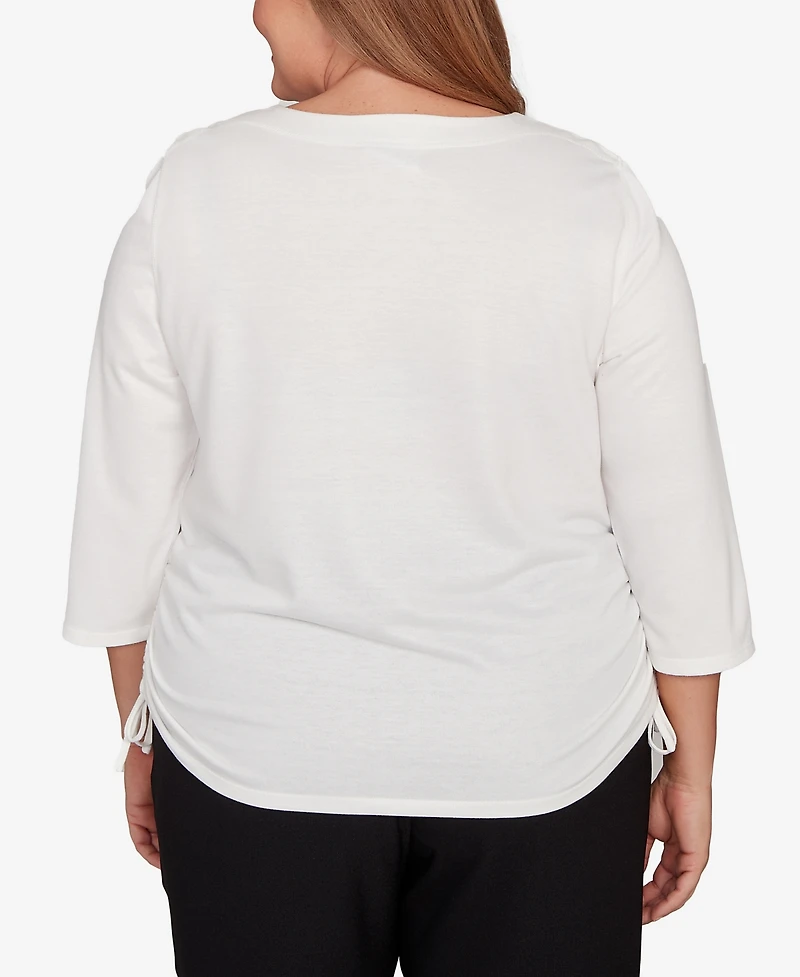 Alfred Dunner Plus Mount Laurel Asymmetric Floral Side Tie Top