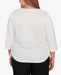 Alfred Dunner Plus Mount Laurel Asymmetric Floral Side Tie Top