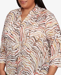 Alfred Dunner Plus Mount Laurel Animal Burnout Button Front Top