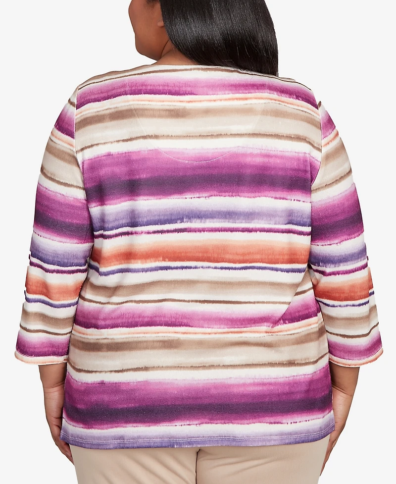 Alfred Dunner Plus Urban Legend Watercolor Biadere Beaded Split Neck Top