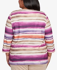 Alfred Dunner Plus Urban Legend Watercolor Biadere Beaded Split Neck Top