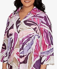 Alfred Dunner Plus Urban Legend Abstract Floral Button Front Top