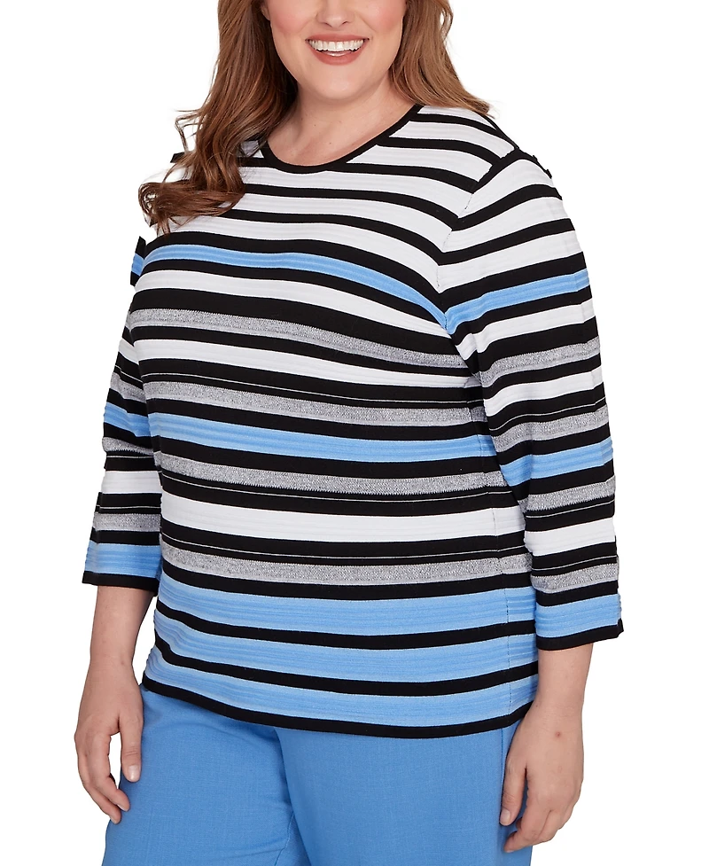 Alfred Dunner Plus As Usual Textured Stripe Sweater with Necklace