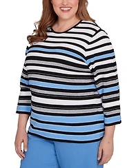 Alfred Dunner Plus As Usual Textured Stripe Sweater with Necklace