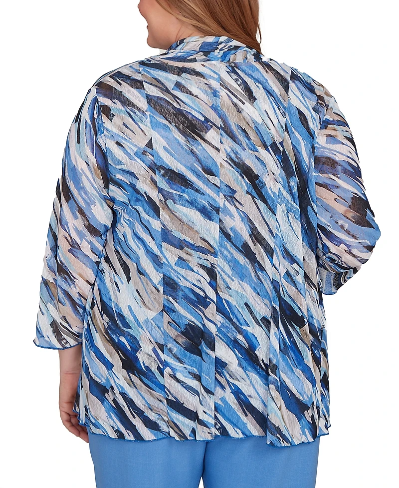 Alfred Dunner Plus Textured Mesh Printed Two One Top with Necklace