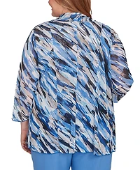 Alfred Dunner Plus Textured Mesh Printed Two One Top with Necklace