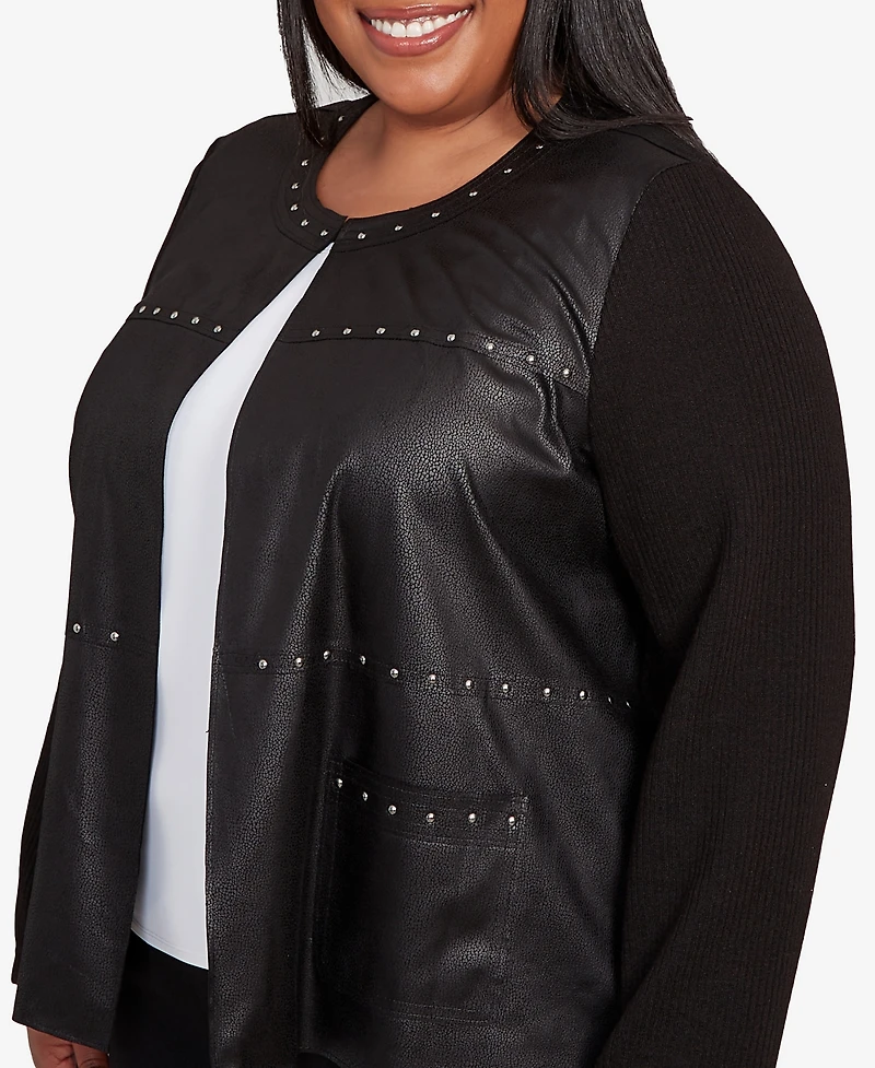 Alfred Dunner Plus As Usual Sweater Trim Pull On Jacket