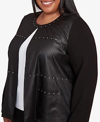 Alfred Dunner Plus As Usual Sweater Trim Pull On Jacket