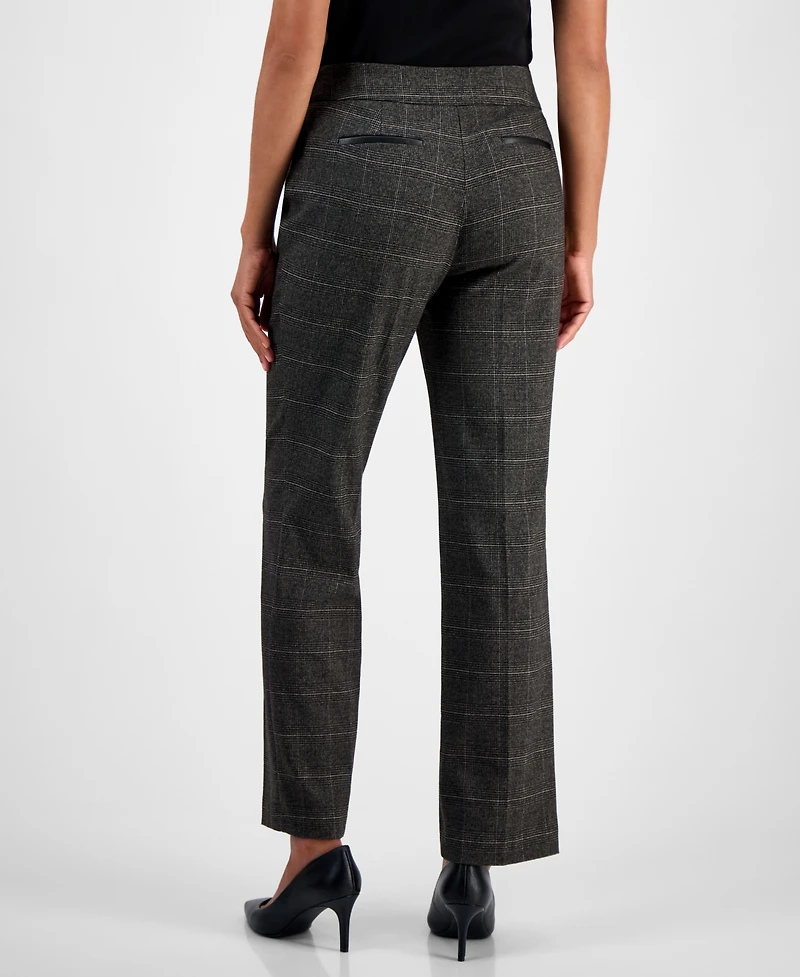Kasper Plaid Faux-Leather Straight-Leg Pants, Regular & Petites