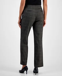 Kasper Plaid Faux-Leather Straight-Leg Pants, Regular & Petites