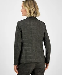 Kasper Plaid One-Button Faux-Leather Jacket, Regular & Petites