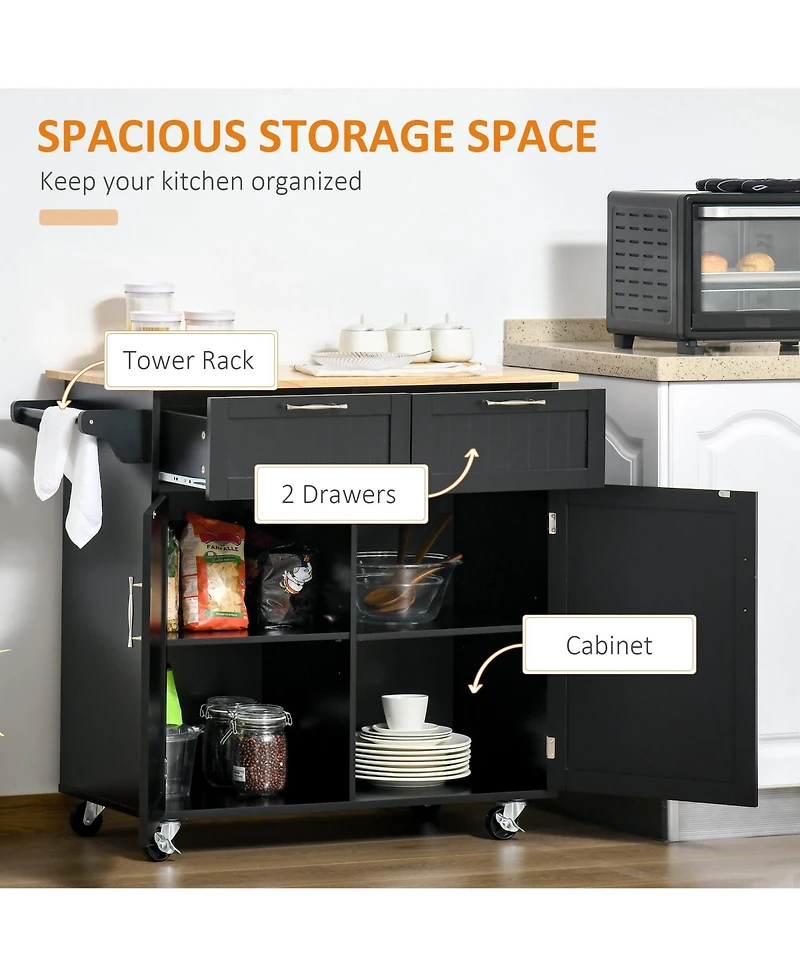 Halifax North America Black Kitchen Trolley: Modern Rolling Cart with Adjustable Shelving