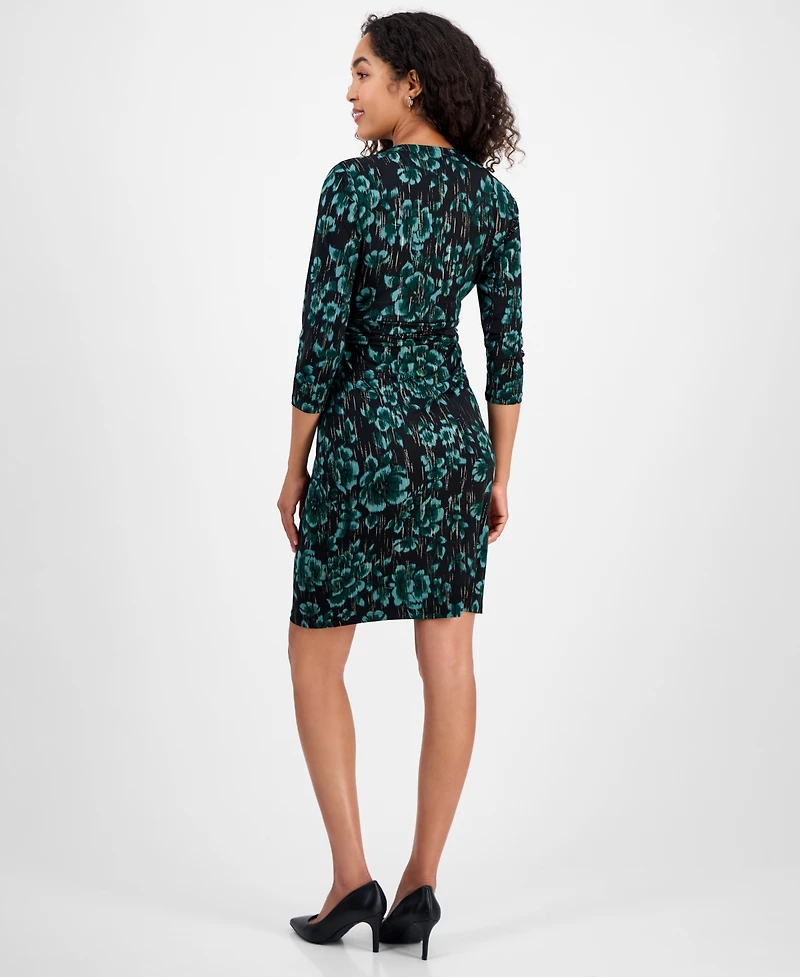 Kasper Women's Printed 3/4-Sleeve Faux-Wrap Dress